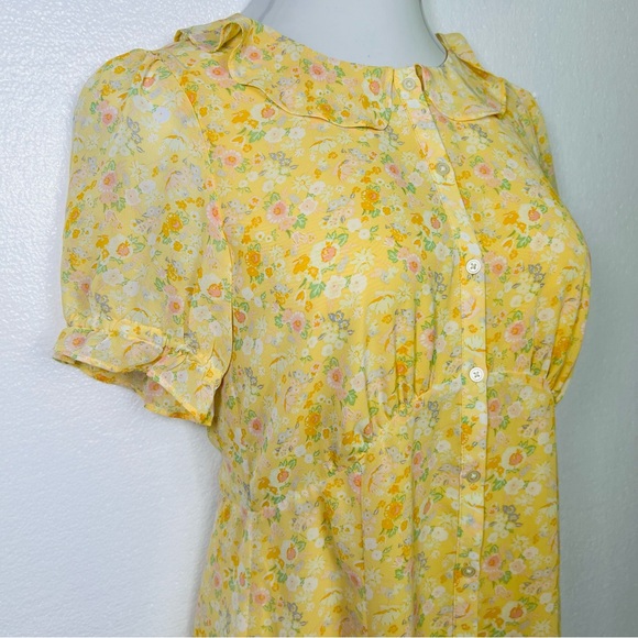 Loft floral cottagecore yellow romantic dress size 4 - Picture 3 of 6